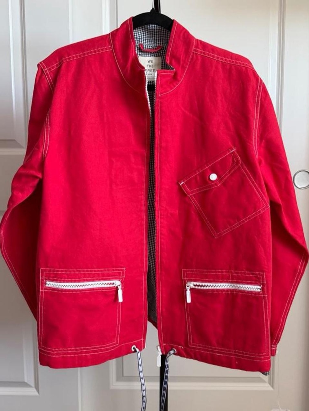 Women’s Red Zip-Front Canvas Jacket
